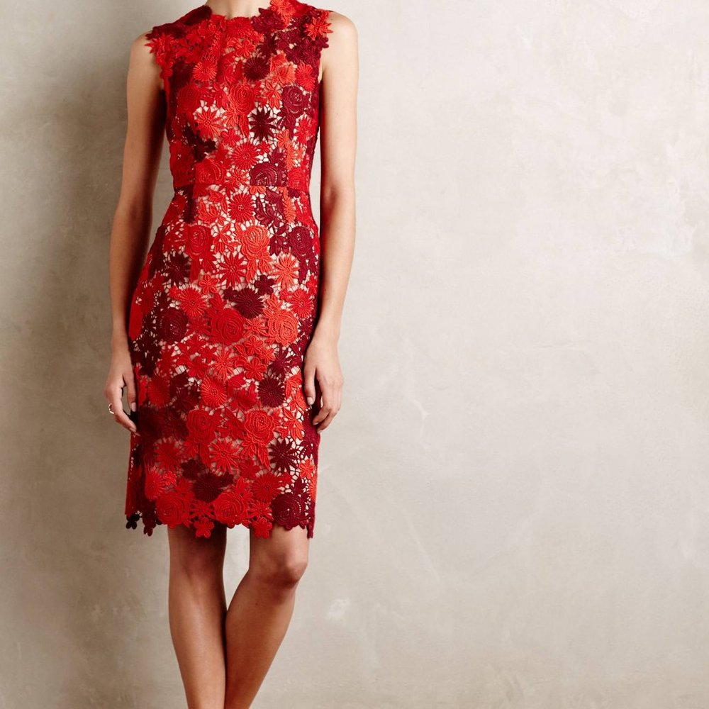 HD in Paris Red Floral Lace Midi Dress